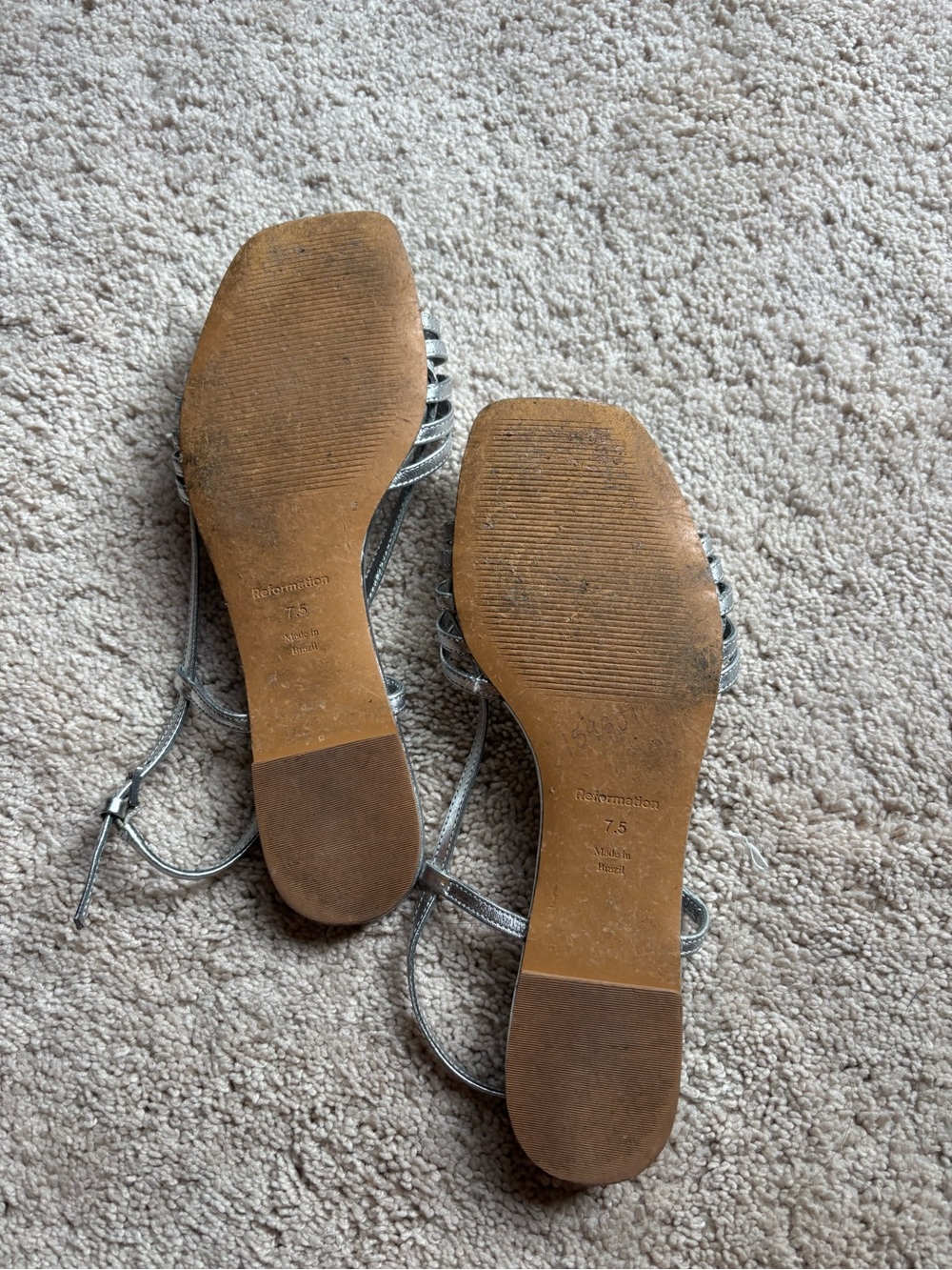 Reformation Metallic Silver Multi-Strap Square-Toe Sandals - Picture 3 of 3